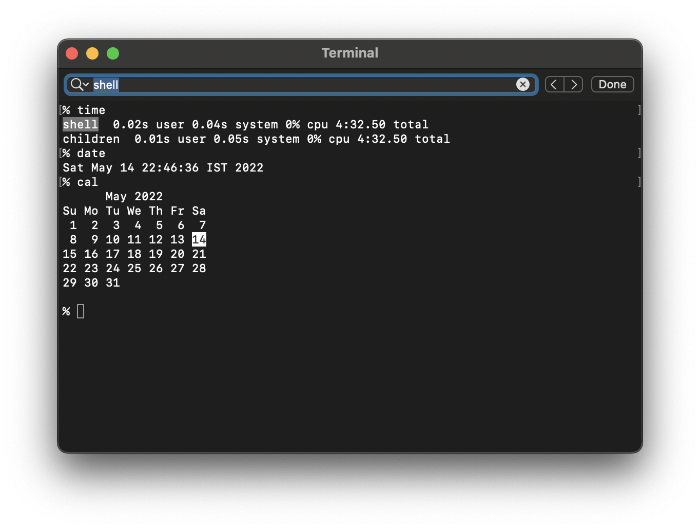 search or find in macOS Terminal Console Text